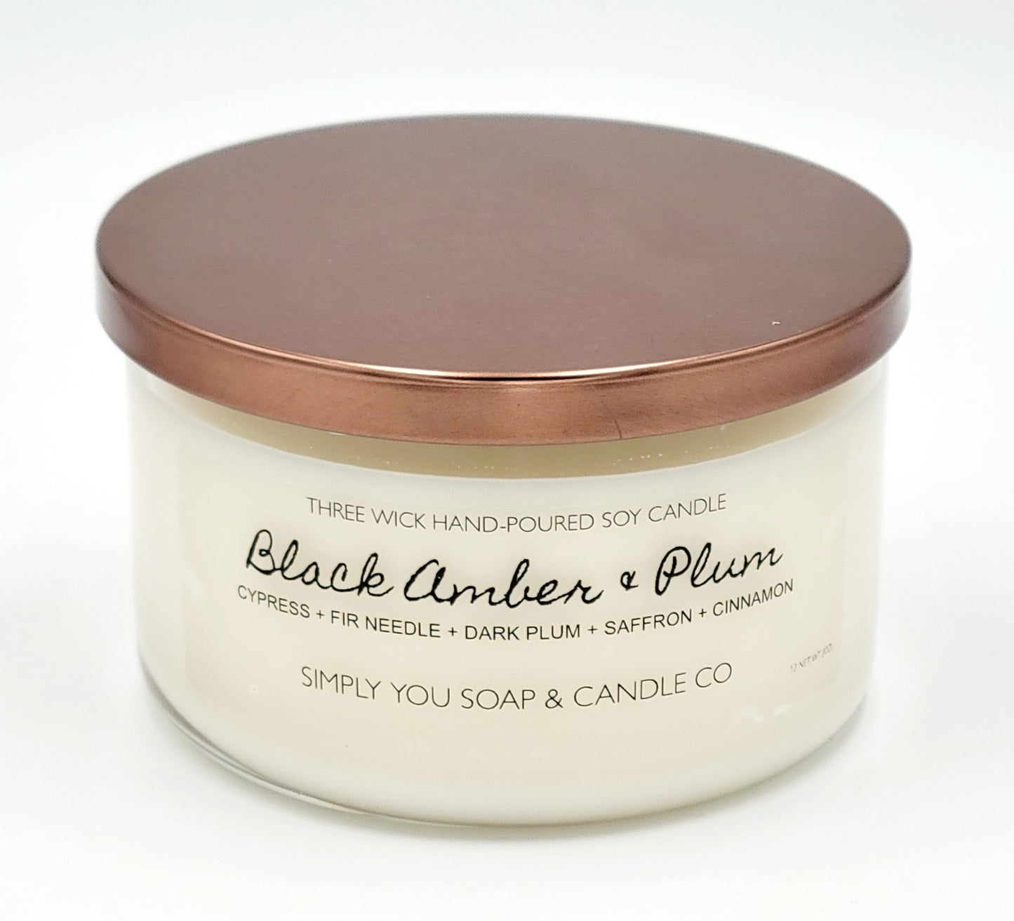 Black Amber & Plum 3 Wick Soy Candle