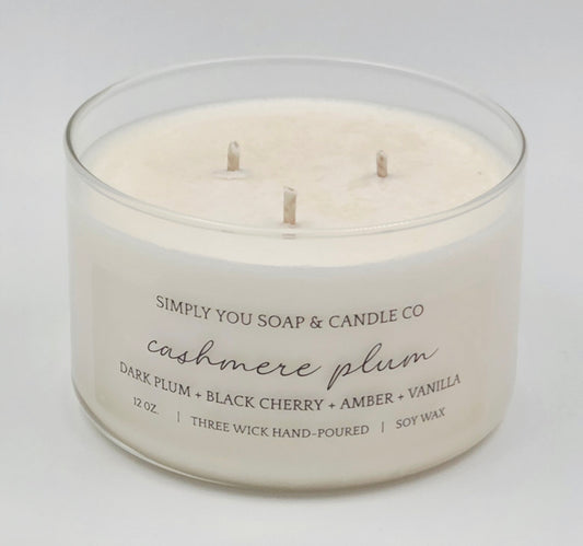 Cashmere Plum Woods 3 Wick Soy Candle